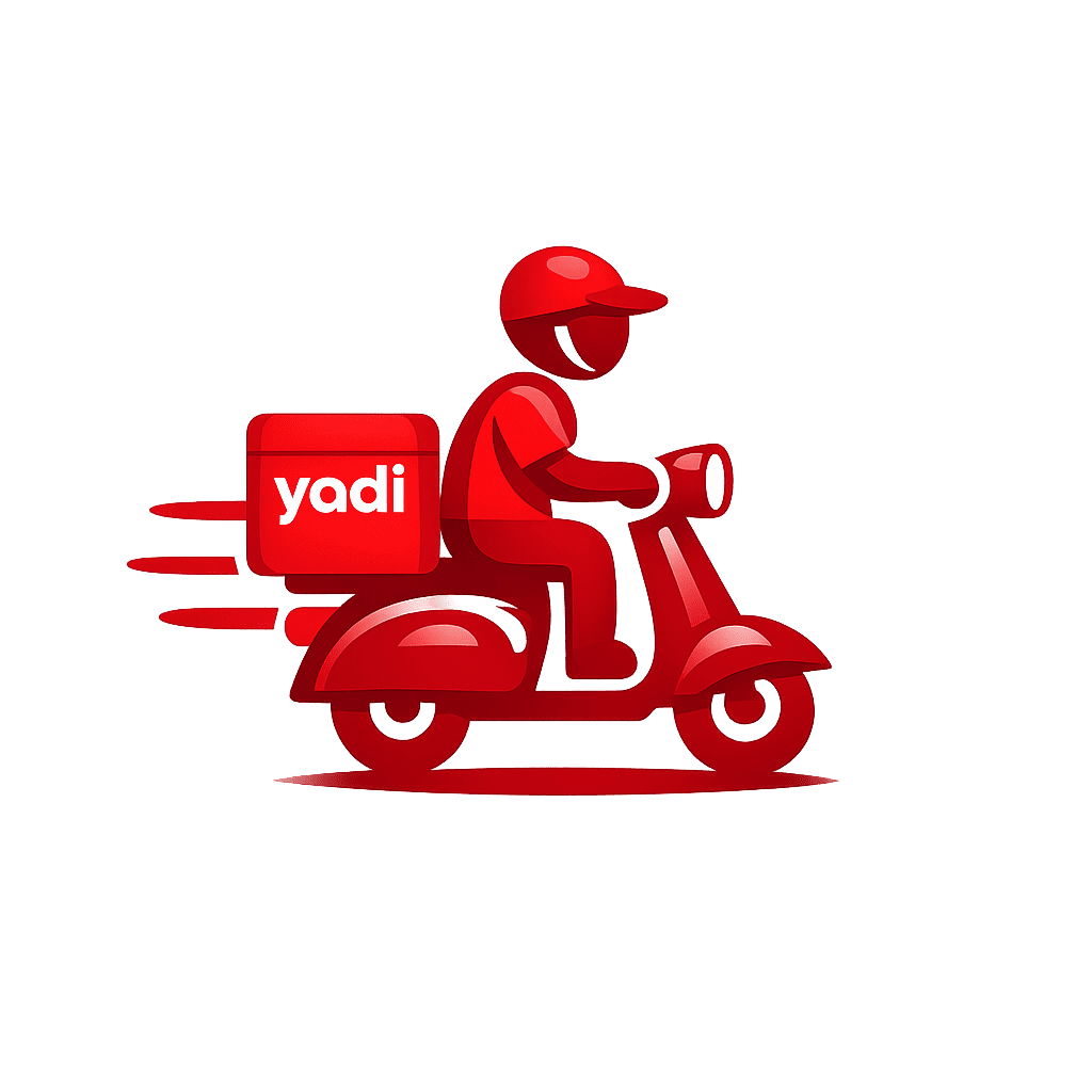 Repartidor en moto con caja roja